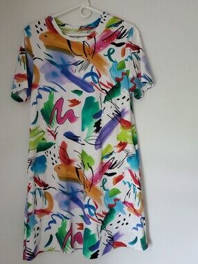Aimee Kestenberg Womens T-Shirt Dress Small Cotton Abstract Print Pockets Summer